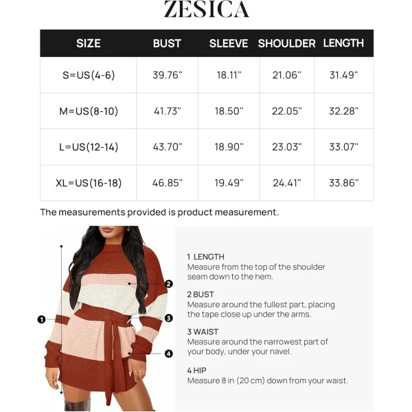 ZESICA Womens 2024 Fall Long Sleeve Solid Color Waffle Knitted Tie Wasit Tunic Pullover Sweater DressRust