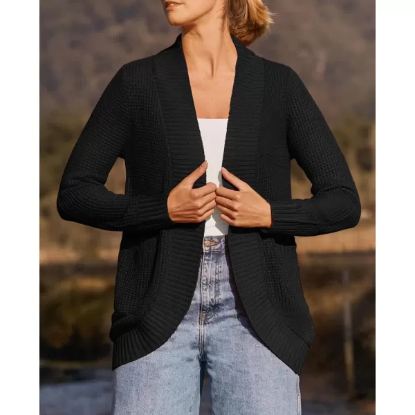 ZESICA Womens 2024 Fall Winter Long Sleeve Open Front Casual Lightweight Soft Knit Cardigan Sweater OuterwearBlack