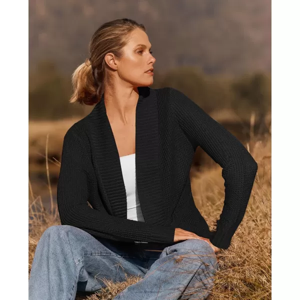 ZESICA Womens 2024 Fall Winter Long Sleeve Open Front Casual Lightweight Soft Knit Cardigan Sweater OuterwearBlack
