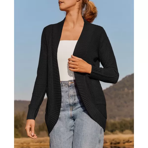 ZESICA Womens 2024 Fall Winter Long Sleeve Open Front Casual Lightweight Soft Knit Cardigan Sweater OuterwearBlack