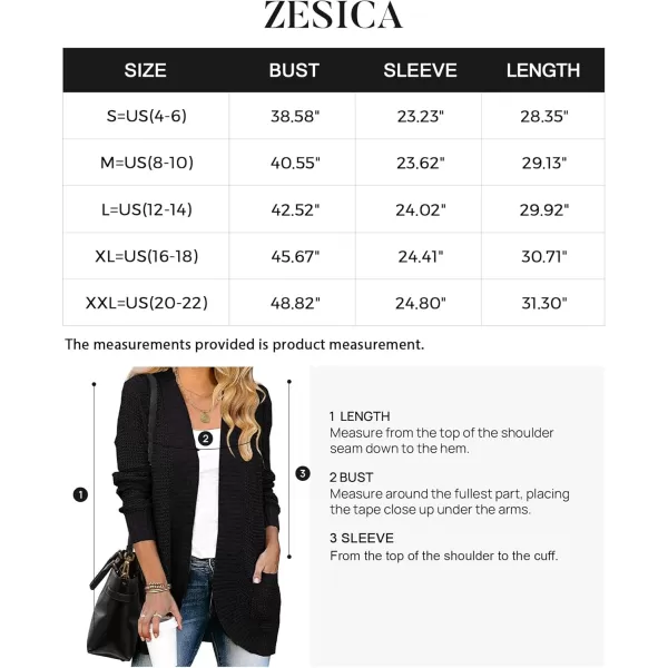 ZESICA Womens 2024 Fall Winter Long Sleeve Open Front Casual Lightweight Soft Knit Cardigan Sweater OuterwearBlack