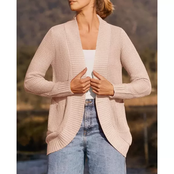 ZESICA Womens 2024 Fall Winter Long Sleeve Open Front Casual Lightweight Soft Knit Cardigan Sweater OuterwearBlush
