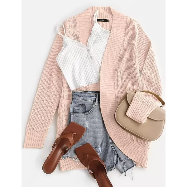 ZESICA Womens 2024 Fall Winter Long Sleeve Open Front Casual Lightweight Soft Knit Cardigan Sweater OuterwearBlush