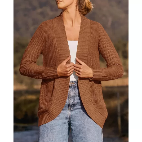 ZESICA Womens 2024 Fall Winter Long Sleeve Open Front Casual Lightweight Soft Knit Cardigan Sweater OuterwearBrown