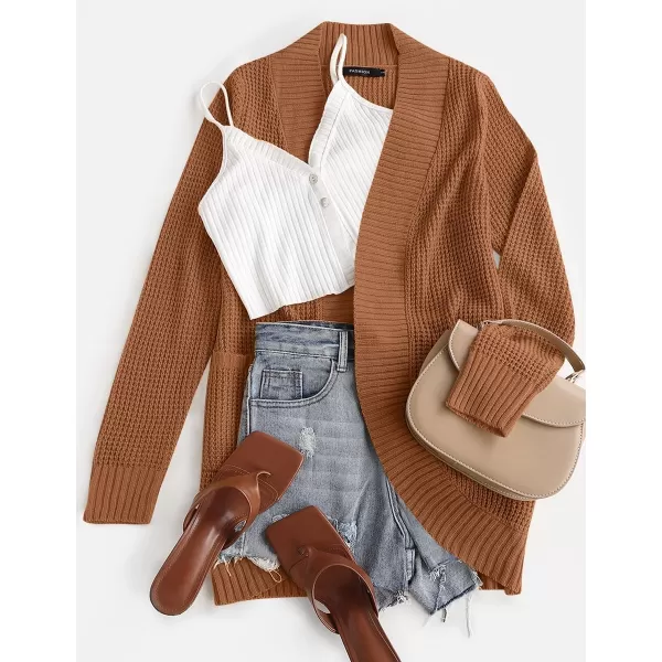 ZESICA Womens 2024 Fall Winter Long Sleeve Open Front Casual Lightweight Soft Knit Cardigan Sweater OuterwearBrown