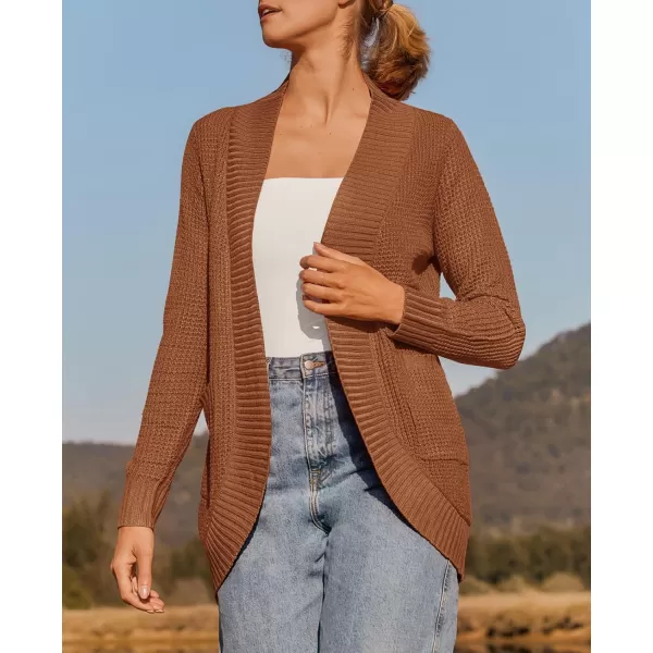 ZESICA Womens 2024 Fall Winter Long Sleeve Open Front Casual Lightweight Soft Knit Cardigan Sweater OuterwearBrown