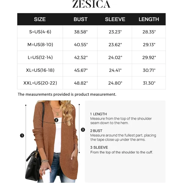 ZESICA Womens 2024 Fall Winter Long Sleeve Open Front Casual Lightweight Soft Knit Cardigan Sweater OuterwearBrown