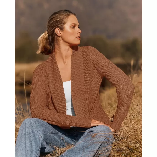 ZESICA Womens 2024 Fall Winter Long Sleeve Open Front Casual Lightweight Soft Knit Cardigan Sweater OuterwearBrown