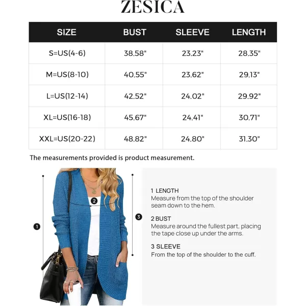 ZESICA Womens 2024 Fall Winter Long Sleeve Open Front Casual Lightweight Soft Knit Cardigan Sweater OuterwearCobaltblue