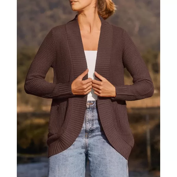 ZESICA Womens 2024 Fall Winter Long Sleeve Open Front Casual Lightweight Soft Knit Cardigan Sweater OuterwearCoffee