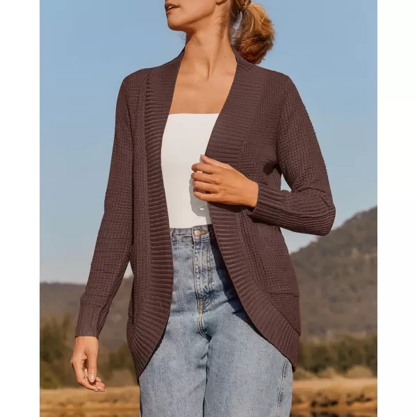 ZESICA Womens 2024 Fall Winter Long Sleeve Open Front Casual Lightweight Soft Knit Cardigan Sweater OuterwearCoffee