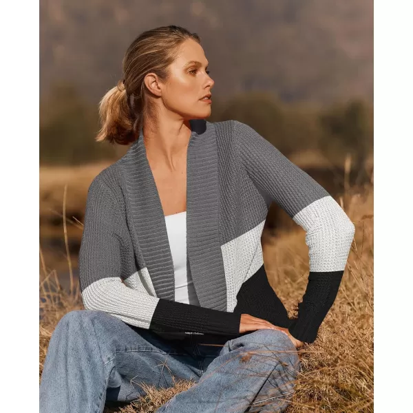 ZESICA Womens 2024 Fall Winter Long Sleeve Open Front Casual Lightweight Soft Knit Cardigan Sweater OuterwearContrastblack