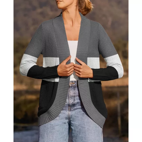 ZESICA Womens 2024 Fall Winter Long Sleeve Open Front Casual Lightweight Soft Knit Cardigan Sweater OuterwearContrastblack