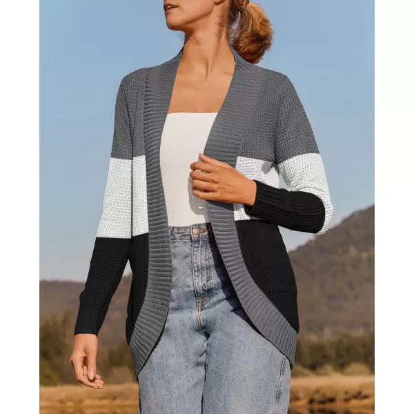 ZESICA Womens 2024 Fall Winter Long Sleeve Open Front Casual Lightweight Soft Knit Cardigan Sweater OuterwearContrastblack