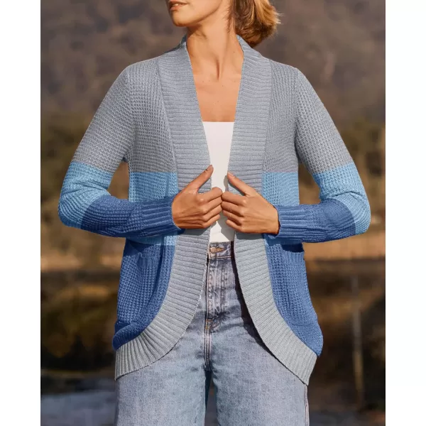 ZESICA Womens 2024 Fall Winter Long Sleeve Open Front Casual Lightweight Soft Knit Cardigan Sweater OuterwearContrastblue