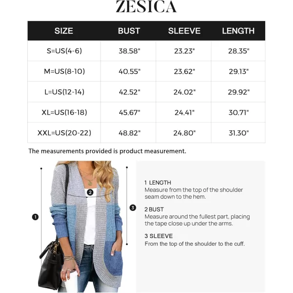 ZESICA Womens 2024 Fall Winter Long Sleeve Open Front Casual Lightweight Soft Knit Cardigan Sweater OuterwearContrastblue