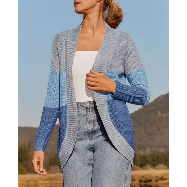 ZESICA Womens 2024 Fall Winter Long Sleeve Open Front Casual Lightweight Soft Knit Cardigan Sweater OuterwearContrastblue