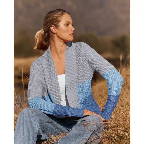 ZESICA Womens 2024 Fall Winter Long Sleeve Open Front Casual Lightweight Soft Knit Cardigan Sweater OuterwearContrastblue