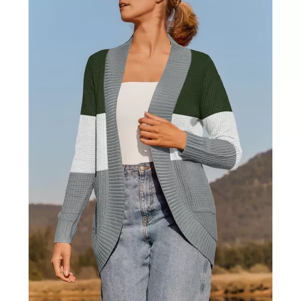 ZESICA Womens 2024 Fall Winter Long Sleeve Open Front Casual Lightweight Soft Knit Cardigan Sweater OuterwearContrastgreen