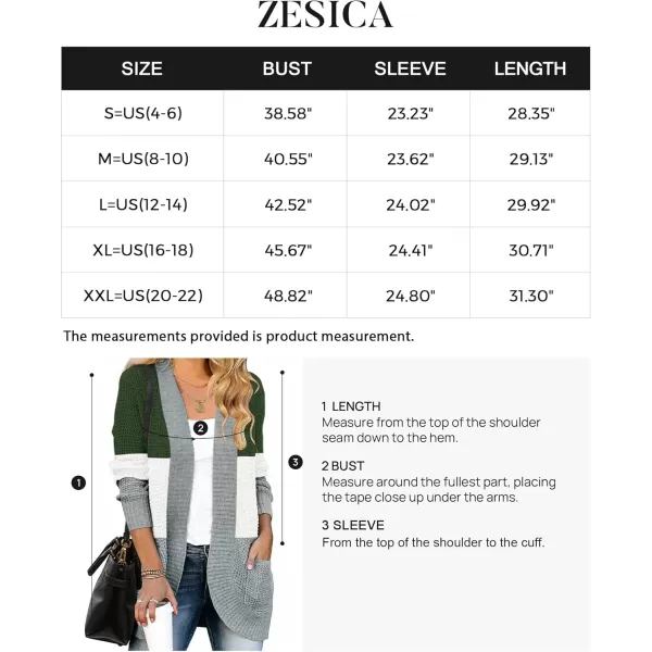 ZESICA Womens 2024 Fall Winter Long Sleeve Open Front Casual Lightweight Soft Knit Cardigan Sweater OuterwearContrastgreen