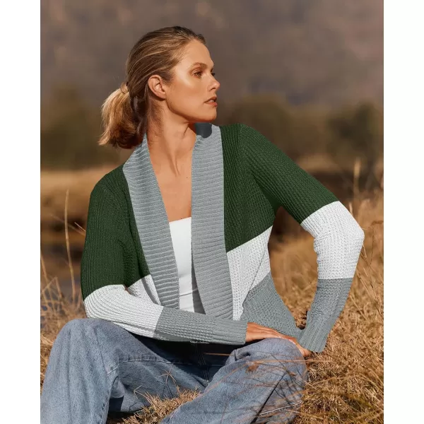 ZESICA Womens 2024 Fall Winter Long Sleeve Open Front Casual Lightweight Soft Knit Cardigan Sweater OuterwearContrastgreen