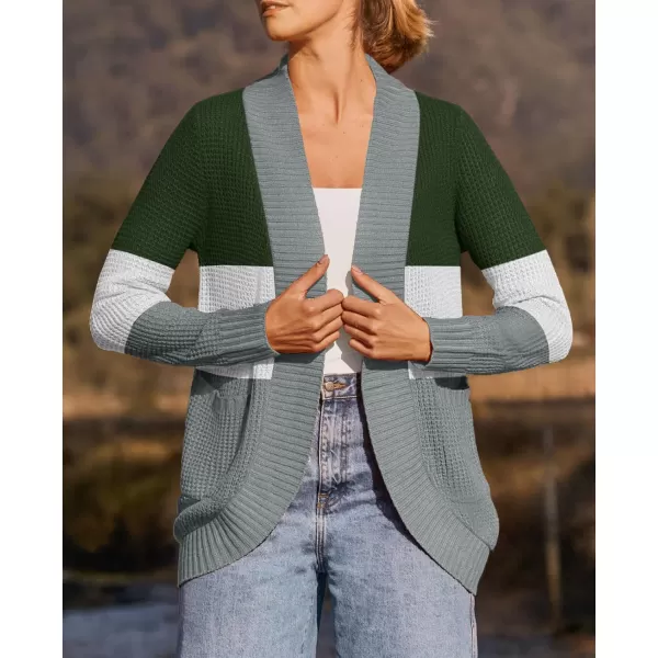 ZESICA Womens 2024 Fall Winter Long Sleeve Open Front Casual Lightweight Soft Knit Cardigan Sweater OuterwearContrastgreen