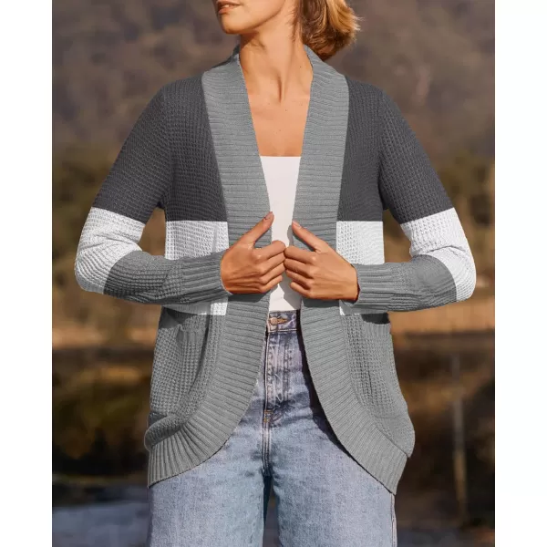 ZESICA Womens 2024 Fall Winter Long Sleeve Open Front Casual Lightweight Soft Knit Cardigan Sweater OuterwearContrastgrey