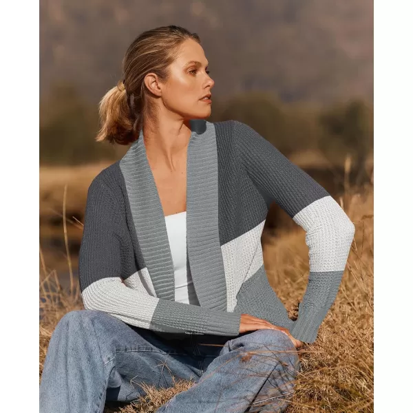 ZESICA Womens 2024 Fall Winter Long Sleeve Open Front Casual Lightweight Soft Knit Cardigan Sweater OuterwearContrastgrey