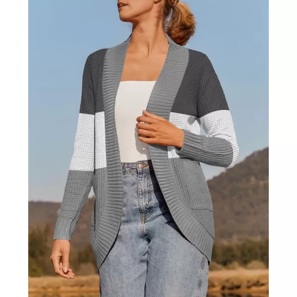ZESICA Womens 2024 Fall Winter Long Sleeve Open Front Casual Lightweight Soft Knit Cardigan Sweater OuterwearContrastgrey
