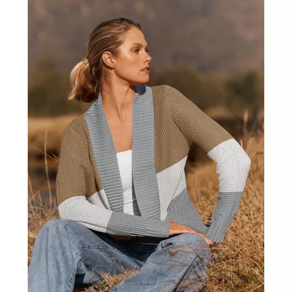 ZESICA Womens 2024 Fall Winter Long Sleeve Open Front Casual Lightweight Soft Knit Cardigan Sweater OuterwearContrastkhaki