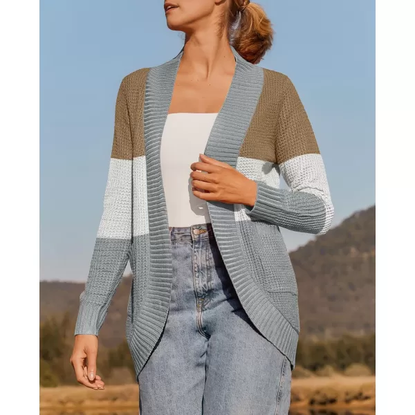 ZESICA Womens 2024 Fall Winter Long Sleeve Open Front Casual Lightweight Soft Knit Cardigan Sweater OuterwearContrastkhaki