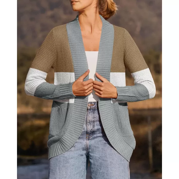 ZESICA Womens 2024 Fall Winter Long Sleeve Open Front Casual Lightweight Soft Knit Cardigan Sweater OuterwearContrastkhaki
