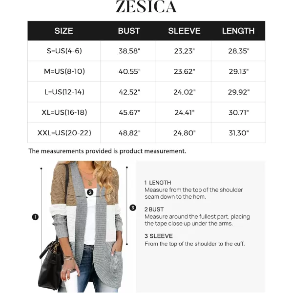 ZESICA Womens 2024 Fall Winter Long Sleeve Open Front Casual Lightweight Soft Knit Cardigan Sweater OuterwearContrastkhaki