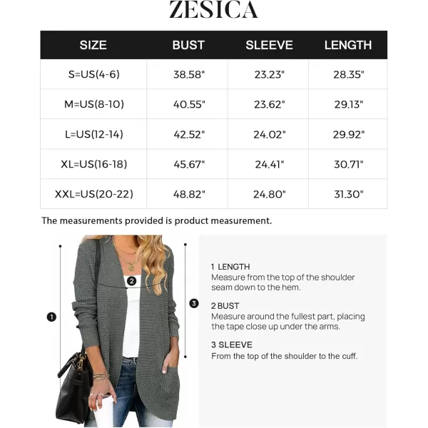 ZESICA Womens 2024 Fall Winter Long Sleeve Open Front Casual Lightweight Soft Knit Cardigan Sweater OuterwearDarkgrey