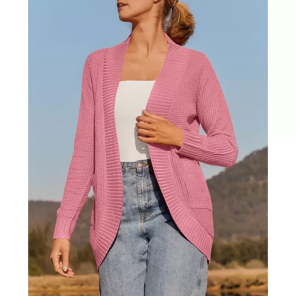 ZESICA Womens 2024 Fall Winter Long Sleeve Open Front Casual Lightweight Soft Knit Cardigan Sweater OuterwearDarkpink