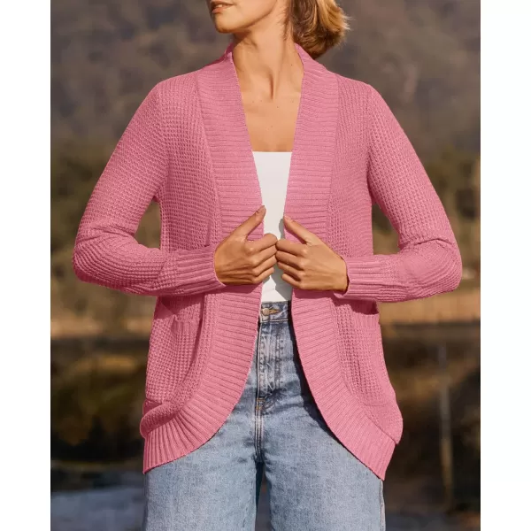 ZESICA Womens 2024 Fall Winter Long Sleeve Open Front Casual Lightweight Soft Knit Cardigan Sweater OuterwearDarkpink