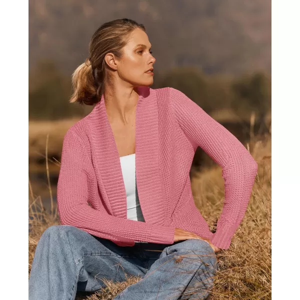 ZESICA Womens 2024 Fall Winter Long Sleeve Open Front Casual Lightweight Soft Knit Cardigan Sweater OuterwearDarkpink