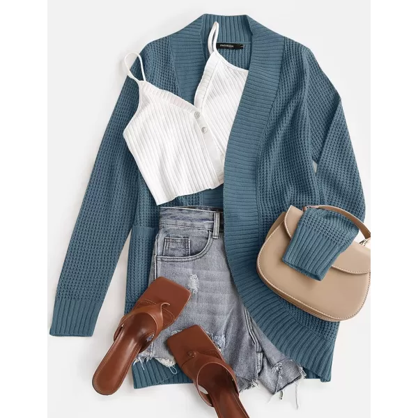 ZESICA Womens 2024 Fall Winter Long Sleeve Open Front Casual Lightweight Soft Knit Cardigan Sweater OuterwearDustyblue