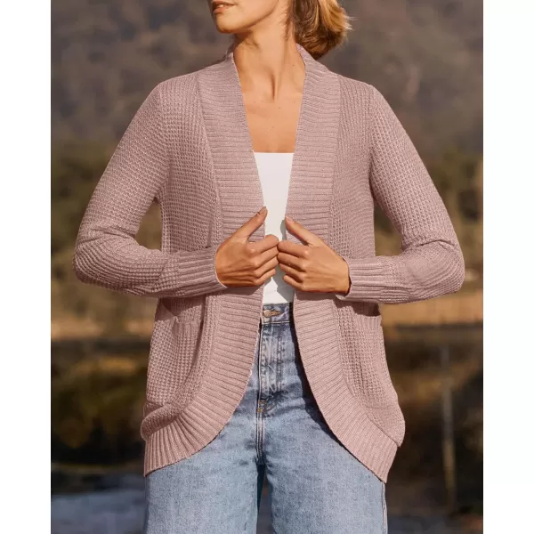 ZESICA Womens 2024 Fall Winter Long Sleeve Open Front Casual Lightweight Soft Knit Cardigan Sweater OuterwearDustypink