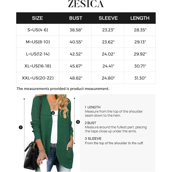 ZESICA Womens 2024 Fall Winter Long Sleeve Open Front Casual Lightweight Soft Knit Cardigan Sweater OuterwearForestgreen