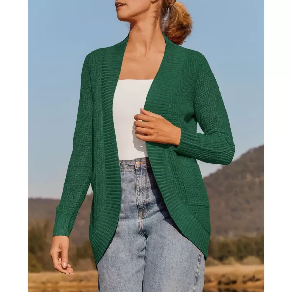 ZESICA Womens 2024 Fall Winter Long Sleeve Open Front Casual Lightweight Soft Knit Cardigan Sweater OuterwearForestgreen