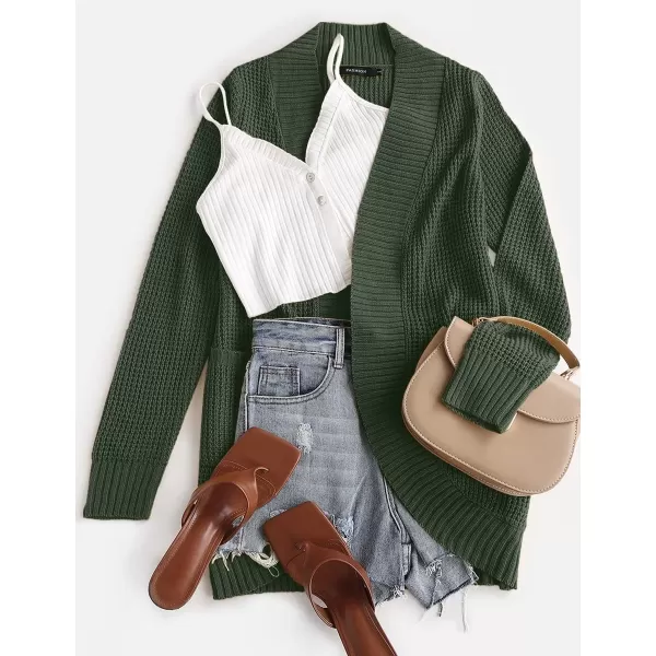 ZESICA Womens 2024 Fall Winter Long Sleeve Open Front Casual Lightweight Soft Knit Cardigan Sweater OuterwearGreen