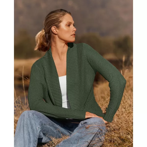 ZESICA Womens 2024 Fall Winter Long Sleeve Open Front Casual Lightweight Soft Knit Cardigan Sweater OuterwearGreen
