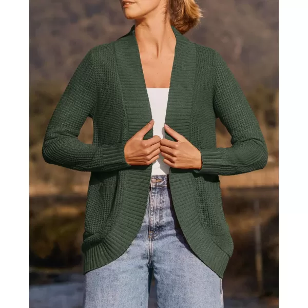 ZESICA Womens 2024 Fall Winter Long Sleeve Open Front Casual Lightweight Soft Knit Cardigan Sweater OuterwearGreen