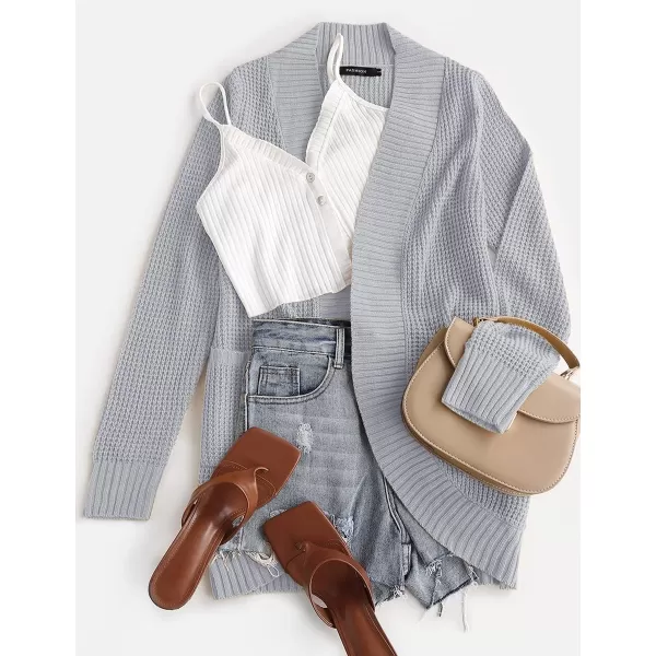 ZESICA Womens 2024 Fall Winter Long Sleeve Open Front Casual Lightweight Soft Knit Cardigan Sweater OuterwearGrey