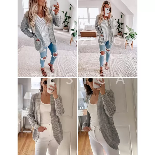 ZESICA Womens 2024 Fall Winter Long Sleeve Open Front Casual Lightweight Soft Knit Cardigan Sweater OuterwearGrey