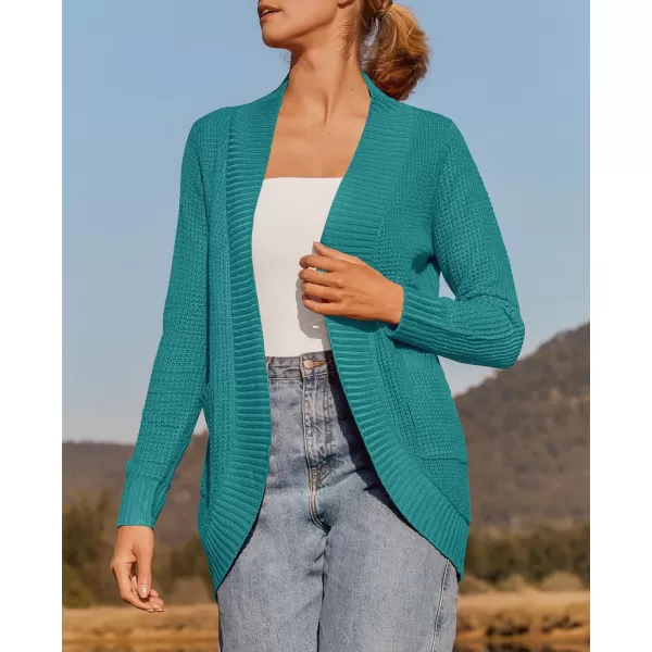 ZESICA Womens 2024 Fall Winter Long Sleeve Open Front Casual Lightweight Soft Knit Cardigan Sweater OuterwearLakegreen