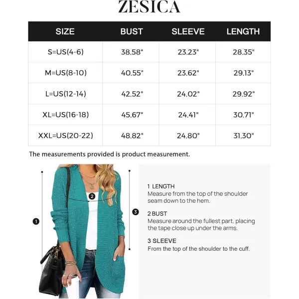 ZESICA Womens 2024 Fall Winter Long Sleeve Open Front Casual Lightweight Soft Knit Cardigan Sweater OuterwearLakegreen