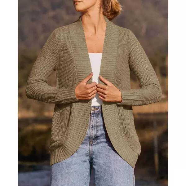 ZESICA Womens 2024 Fall Winter Long Sleeve Open Front Casual Lightweight Soft Knit Cardigan Sweater OuterwearLightkhaki