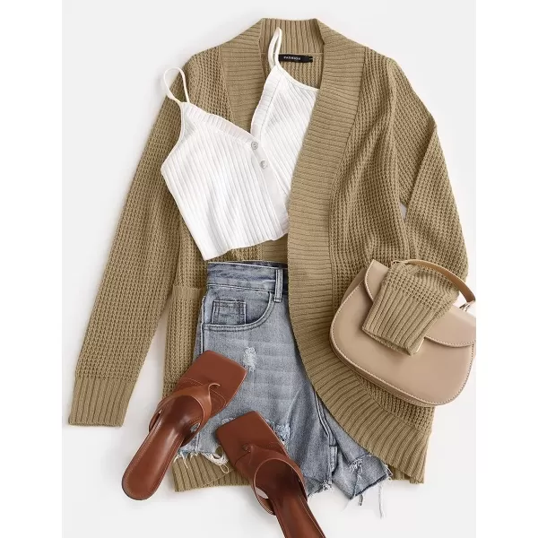 ZESICA Womens 2024 Fall Winter Long Sleeve Open Front Casual Lightweight Soft Knit Cardigan Sweater OuterwearLightkhaki